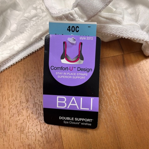 NWT Bali Double Support Spa Closure Wireless Bra Sz 40C White Satiny Lace Floral - Picture 7 of 8